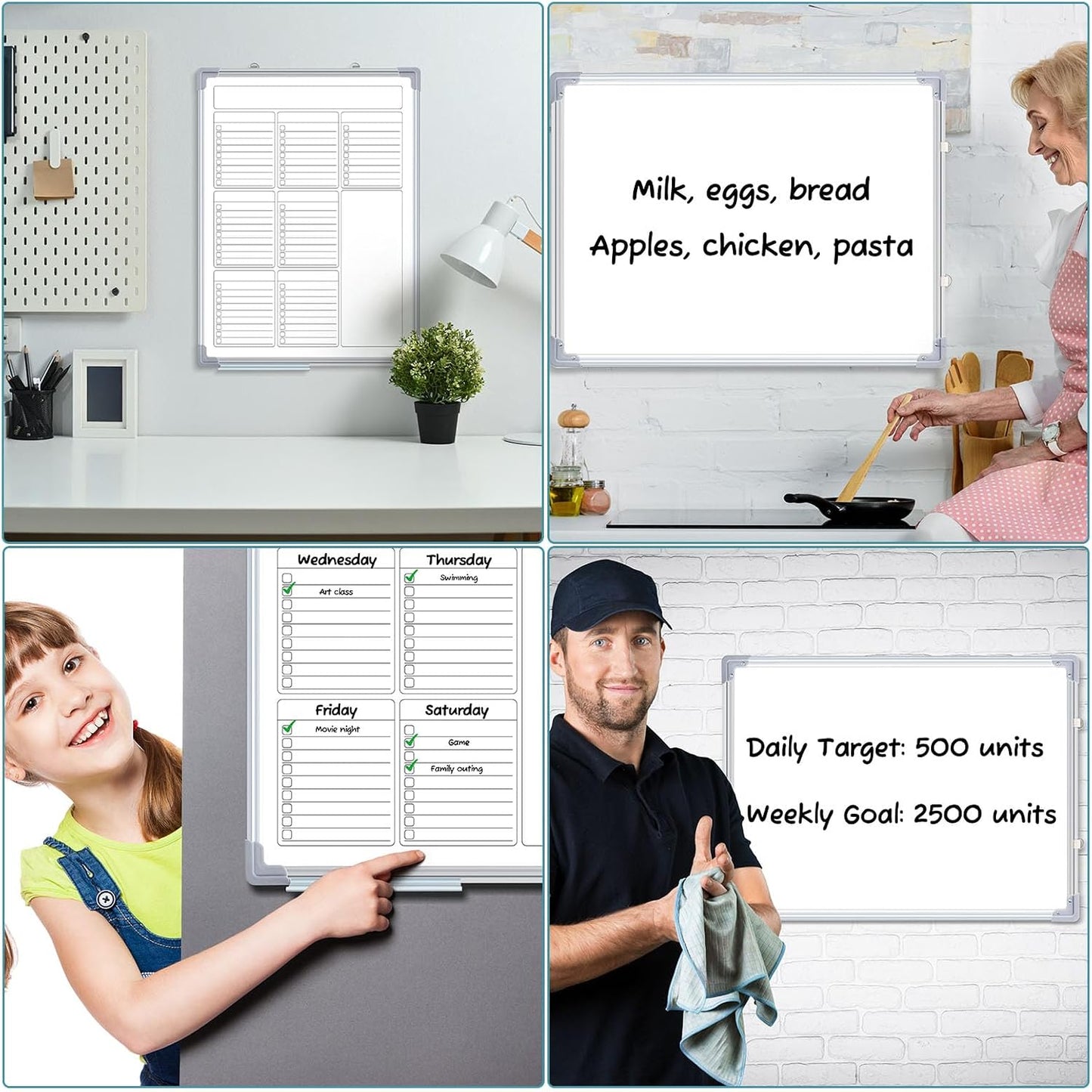 Lincia Magnetic to Do List Whiteboard for Wall 24" x 18" Large Weekly Dry Erase Board, Hanging Double-Side White Board Calendar for Planning Drawing Memo Home Kitchen Office(White)