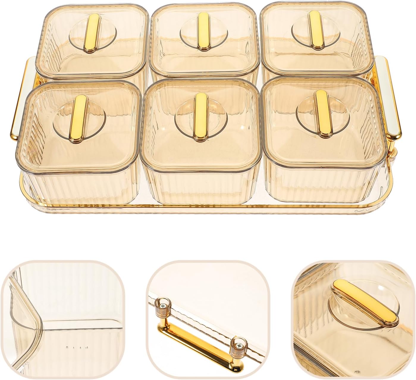 GLEAVI Snack Storage Platter with Lid 6-Compartment Clear Appetizer Serving Tray for Nuts Fruits and Snacks Party Snack Bowls Divided Dish for Home Entertaining 12.4 X 7.67 X 2.55 Inches