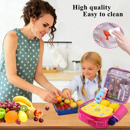 Lunch Box for Women Girls Adult Teens Kids Lunch Bag School Work Picnic Meal Food Container Carrier Purse Cooler,Insulated Lunch Tote with Handheld Shoulder Strap Water Bottle Holder Purple A