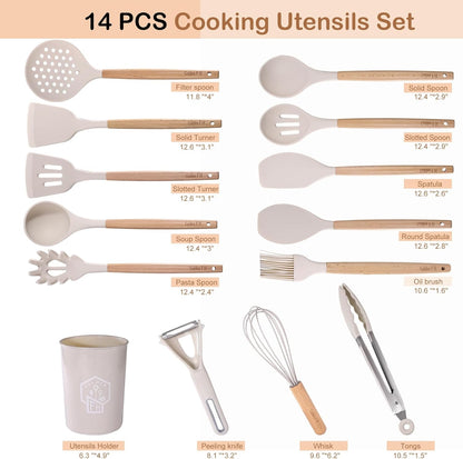 Silicone Cooking Utensils Set 446°F Heat Resistant Silicone Kitchen Utensils Set, Spatula, Turner Tongs, Spoon, Whisk,Kitchen Gadgets for Nonstick Cookware, BPA Free