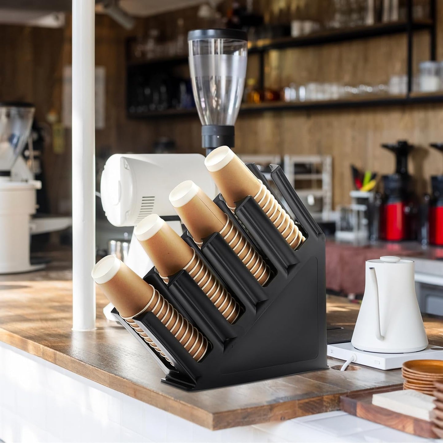 CURTA Paper Cup and Lid Holder, Disposable Paper Cup Dispenser 4 Compartment Coffee Cup and Lid Storage Organizer Holder for Countertop Coffee Station Bar Restaurant Breakroom