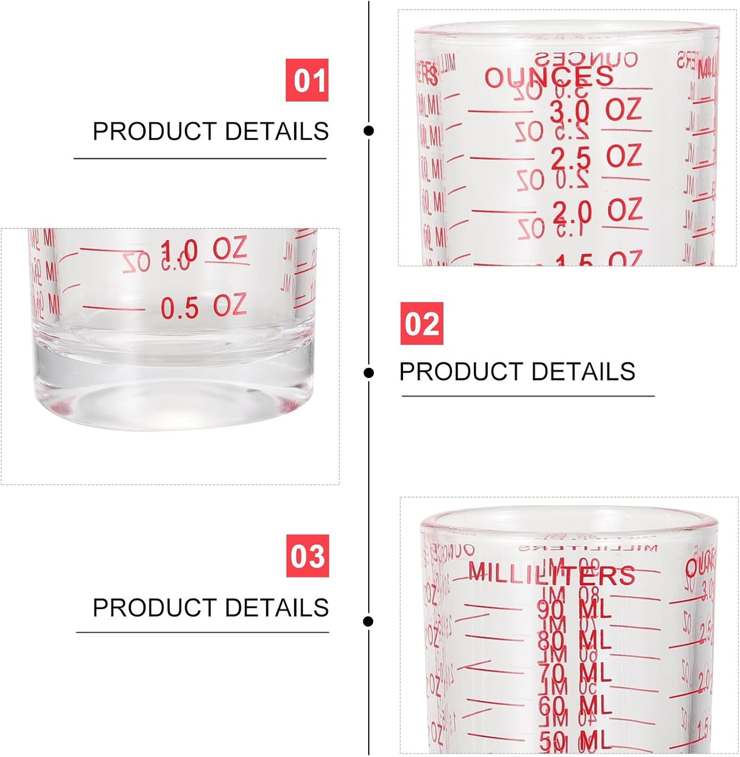 Alipis 3 Pieces 90ml Glass Measuring Cups with Red Scale, Baking Measuring Jug Set for Kitchen, Home Graduated Cups for Milk, Coffee, and Liquid Ingredients