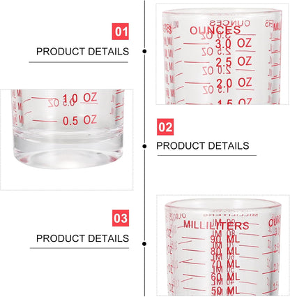 Alipis 3 Pieces 90ml Glass Measuring Cups with Red Scale, Baking Measuring Jug Set for Kitchen, Home Graduated Cups for Milk, Coffee, and Liquid Ingredients