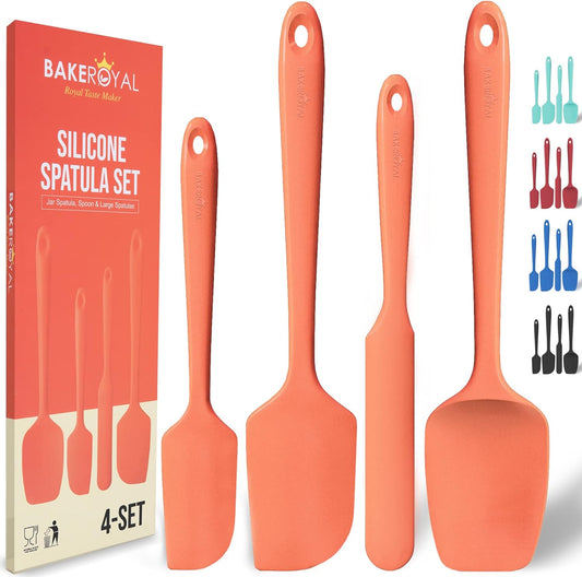 BakeRoyal Silicone Spatula Set - 4-Piece Rubber Spatulas Silicone Heat Resistant 600°F for Everyday Task - Seamless Design Kitchen Spatulas for Nonstick Cookware - Royal Blue