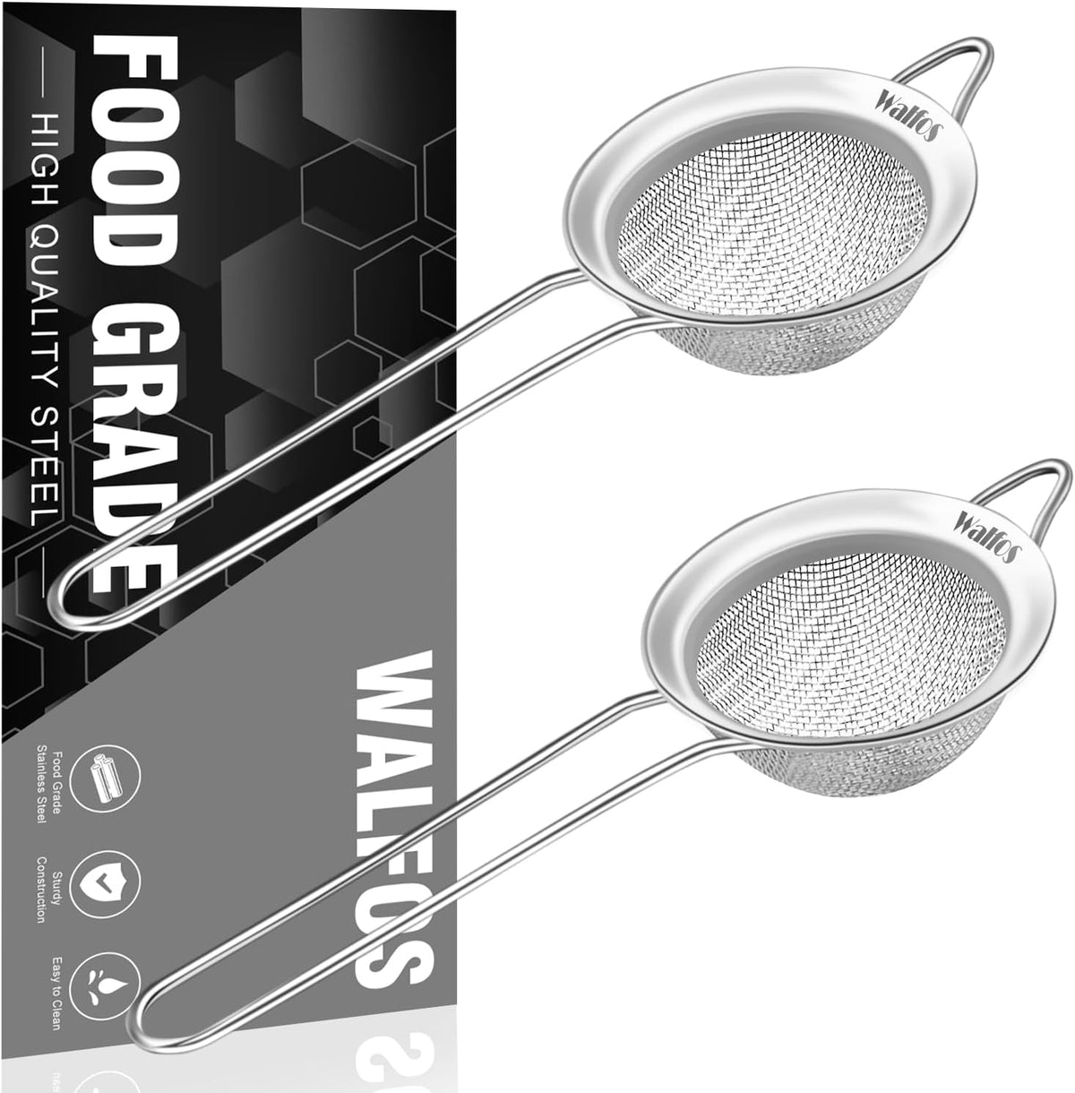Walfos 6.3 Inch Fine Mesh Strainer, Premium Stainless Steel Sieve and Sifter with Handle, Kitchen Metal Strainers for Rice, Quinoa, Fruits, Noodles, Flour