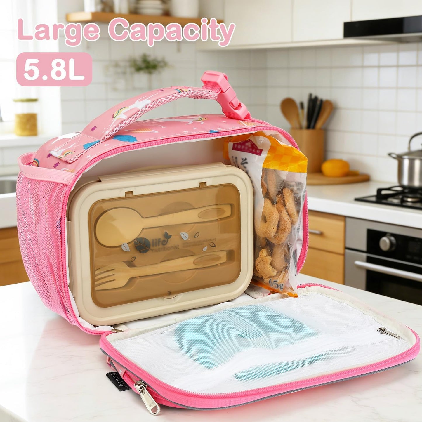 FlowFly Kids Lunch box Insulated Soft Bag Mini Cooler Back to School Thermal Meal Tote Kit for Girls, Boys, Astronaut - Colors B
