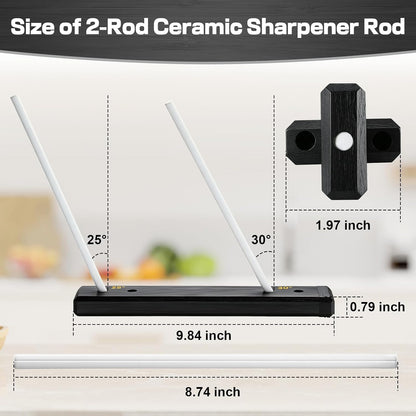 Feekoon 9.8" Ceramic Crock Knife Sharpener, 2-Rod Turn Box for Kitchen