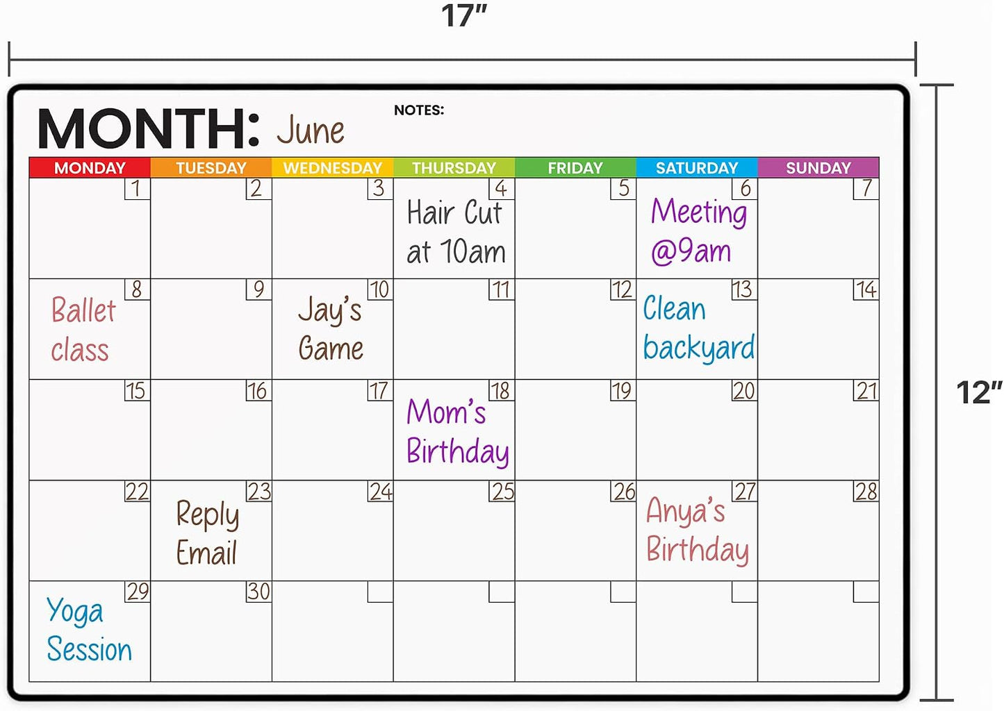 Fridge Calendar Acrylic 17x12”, Start Monday | Magnetic Calendar for Refrigerator | Acrylic Dry Erase Whiteboard Calendar for Fridge | Family Schedule Board with 5 Markers & Eraser by Freedom Mastery