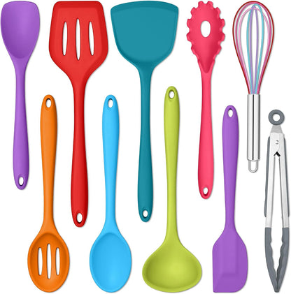 E-far 10 Pieces Silicone Cooking Utensils Set, Heat Resistant Kitchen Utensil Set for Nonstick Cookware, Kitchen Cooking Tools with Spatula, Spoon, Slotted Turner, Non-Toxic & Dishwasher Safe (Khaki)