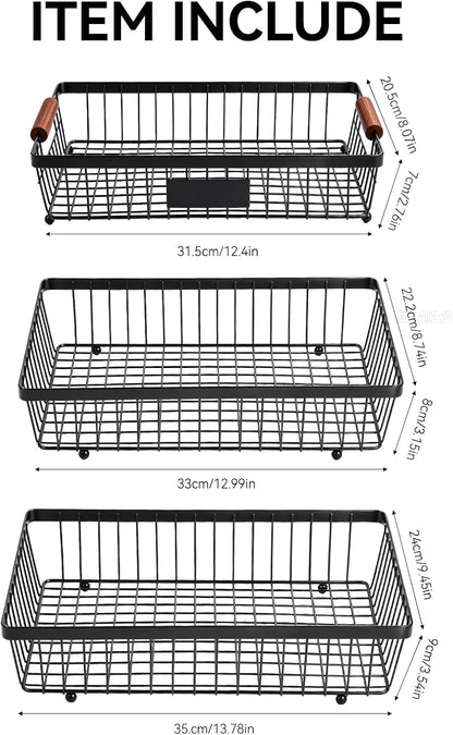 2-Tier Stackable Wire Basket with 2 Banana Hooks, Pantry Organizer for Kitchen Countertops, Cabinets & Under-Sink Spaces; Ideal for Storing Snacks, Fruits, Veggies, Onions, Potatoes, & More,Black