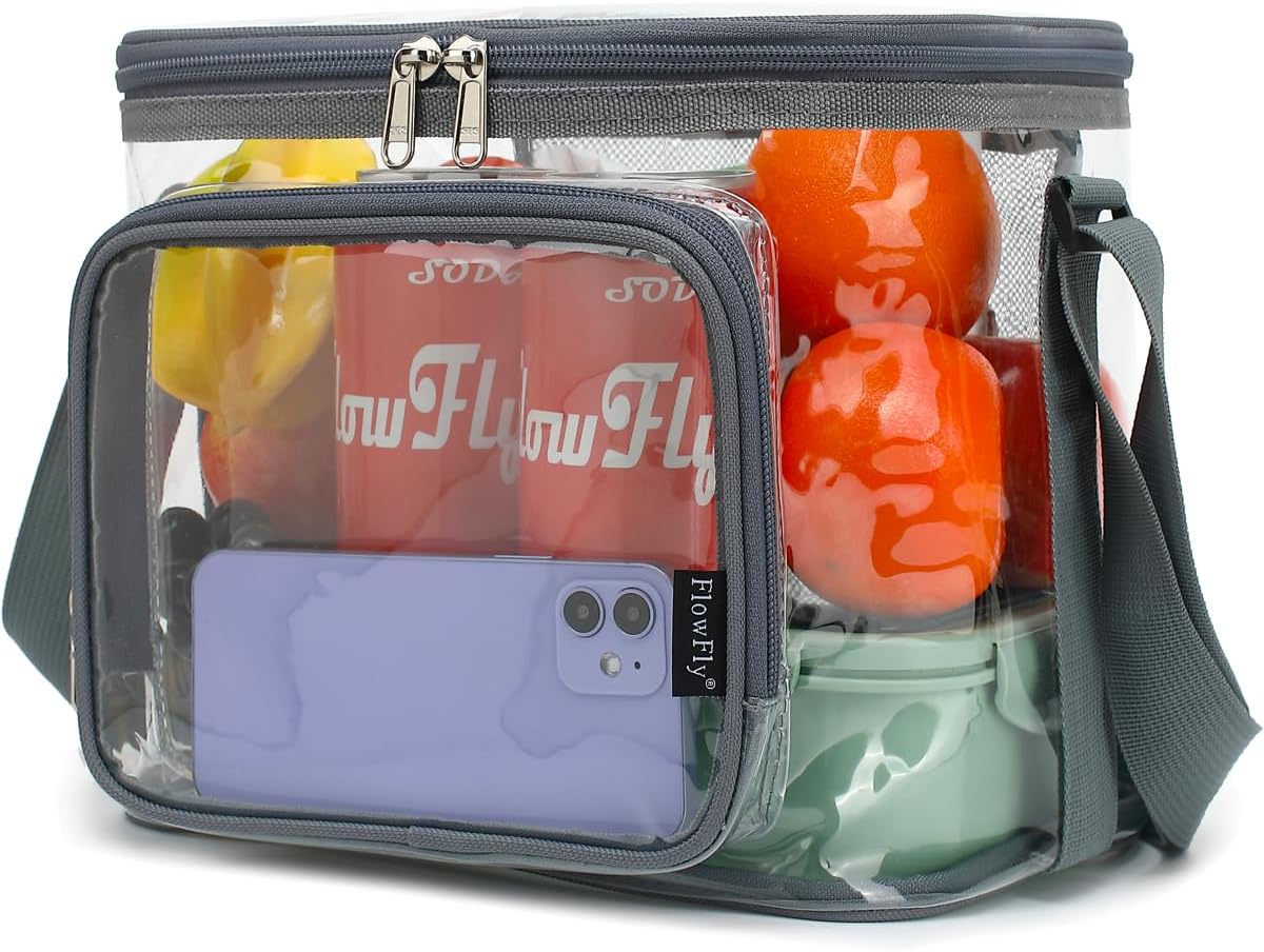 FlowFly Insulated Reusable Lunch Bag Adult Large Lunch Box for Women and Men with Adjustable Shoulder Strap,Front Zipper Pocket and Dual Large Mesh Side Pockets,Cherry - Colors B