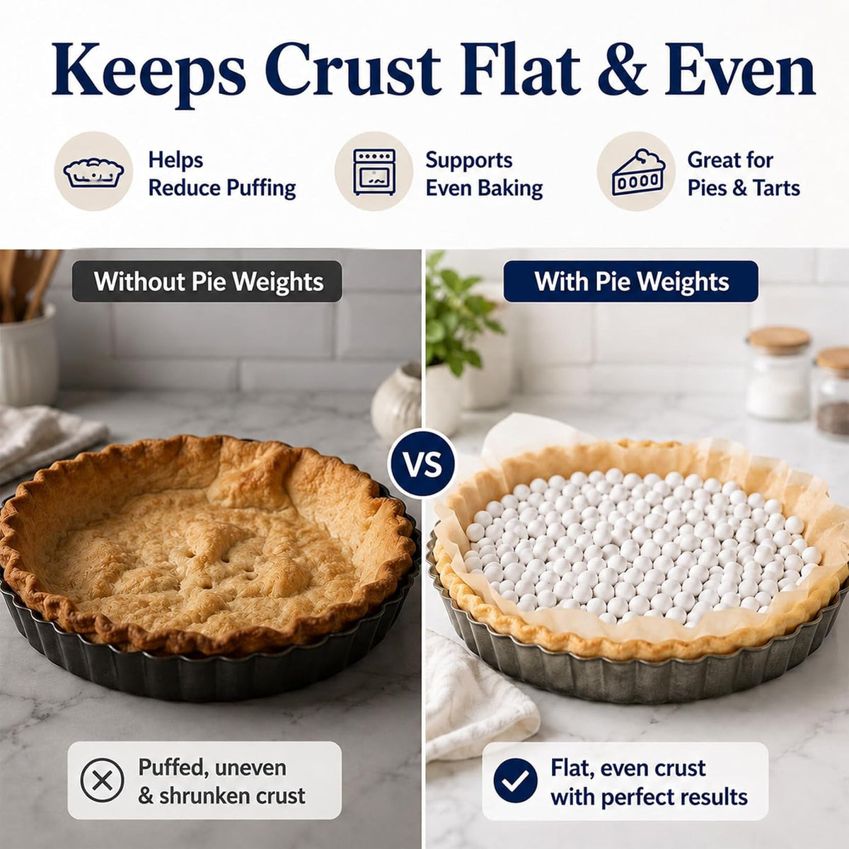 RAINFLOW Ceramic Pie Weights for Blind Baking - 1 LB Reusable Baking Beans