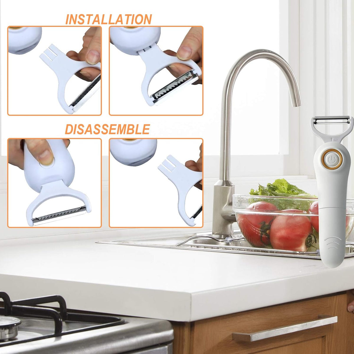 Electric Potato Peeler, Handheld Electric Vegetables and Fruit Peeler 3-in-1 Pro Set, USB Rechargeable Kitchen Gadgets for Apples, Potato, Carrots, Cucumber