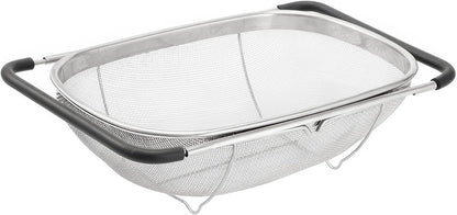 Expandable Strainer Over The Sink Colander - Premium 6 Quart Oval Fine Mesh Stainless Steel Colander Over the Sink with Rubber Grip Handles - Large Sink Strainer Basket for Kitchen Sink