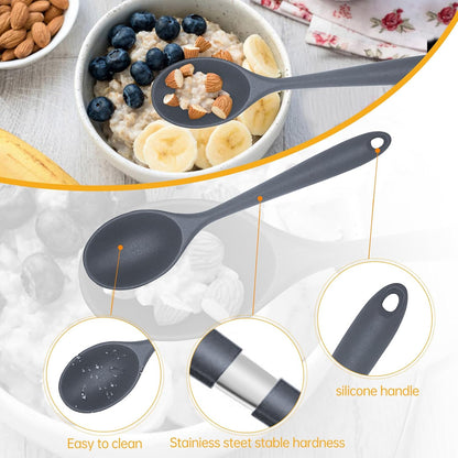 2 Pcs Silicone Nonstick Mixing Spoon, Silicone Spoons for Cooking Heat Resistant, Cooking Utensil for Kitchen Cooking Baking Stirring Serving (Black)