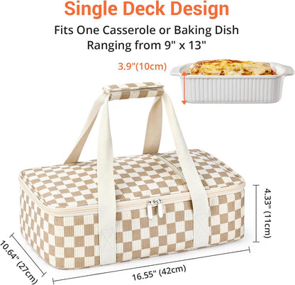 Insulated Casserole Carrier for Hot or Cold Food,Pie Carrier Bag Lunch Tote for Potluck Parties/Picnic/Cookouts, Fits 9"x13" Baking Dish,Grey