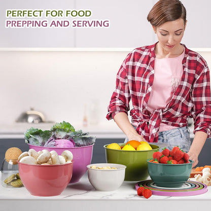Greentainer Plastic Mixing Bowls with Lids Set for Kitchen, 5 Set Nesting Bowls for Mixing, Baking, Prepping, Cooking and Serving Food, Mixing Bowls Dishwasher, Microwave Safe