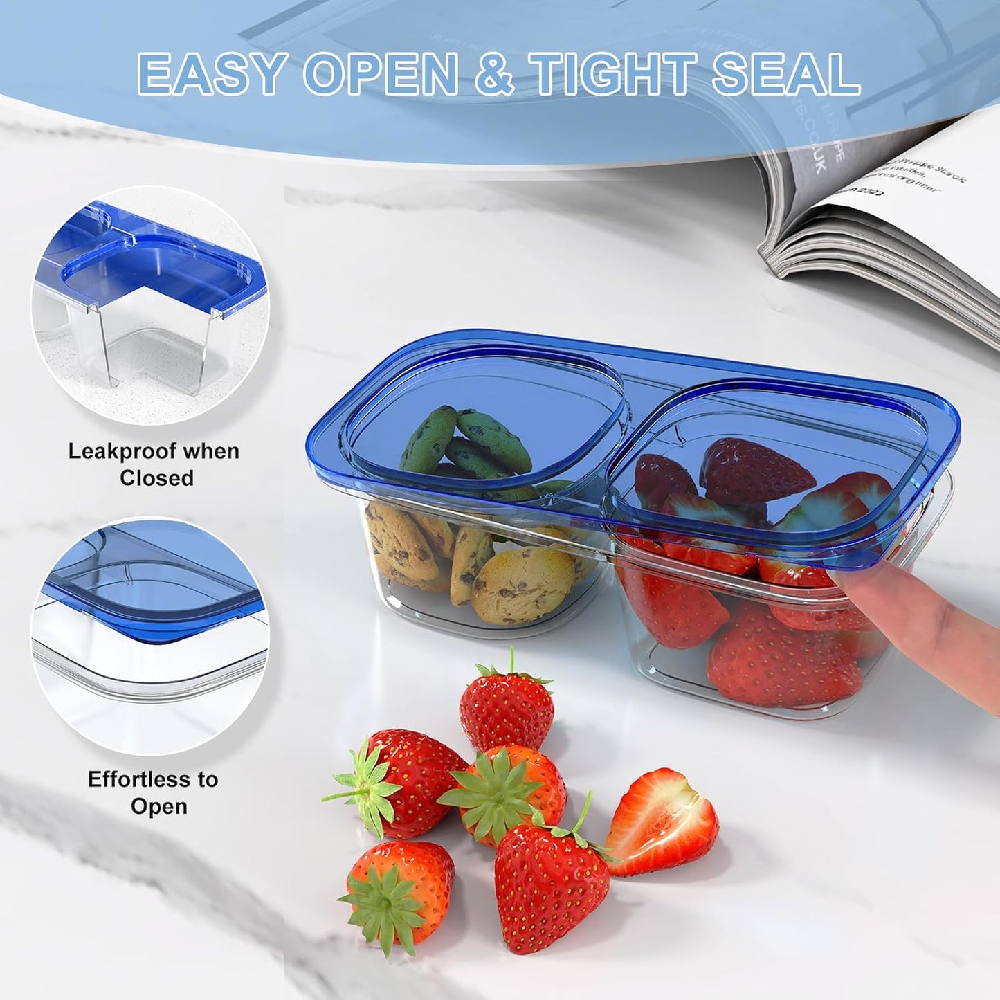 Snack Pack Containers for Kids, 5 Pack Reusable Snack Containers with Lids, 2 Compartment Small Bento Snack Box, BPA-Free, Lunchbox Accessories for Travel