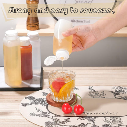 6 pack Inverted Squeeze Bottles for Hot Sauces Liquids Salad Dressing Honey Dispenser No Drip with Flip Top Silicone Valve