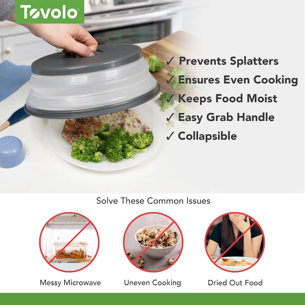 Tovolo Collapsible Microwave Splatter Cover, Charcoal Gray, Medium 10.5"