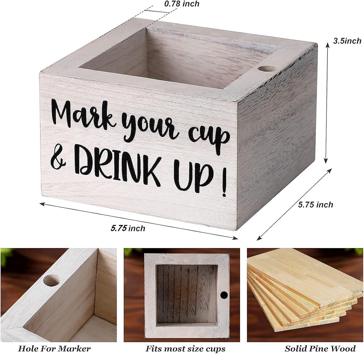 Single Cup Holder with Marker Slot Party Cup Dispenser Mark Your Cup and Drink Up Drink Dispensers for Parties Housewarming Hostess Gift Cup Holder Countertop 2 Sides Designs