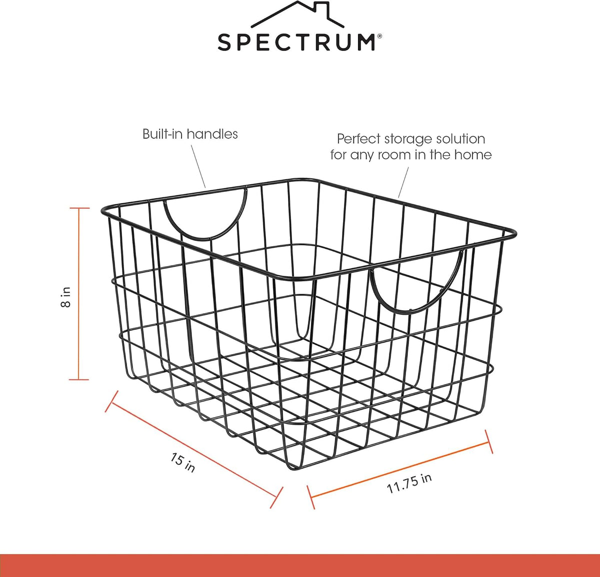 Spectrum Utility Steel Wire Storage Basket for Kitchen Pantry Organization & Closet Shelves with Easy Grip Handles, Durable Metal Basket Organizer with Open Design for Easy Viewing, Industrial Gray