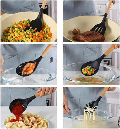 Silicone Kitchen Utensils Set of 12 – Cooking Spoons for Nonstick Cookware, Silicone Spatula Set for Cooking, Rust free, Tongs, Whisk,Turner & Brush - Heat Resistant 446°F - By Lonachamari