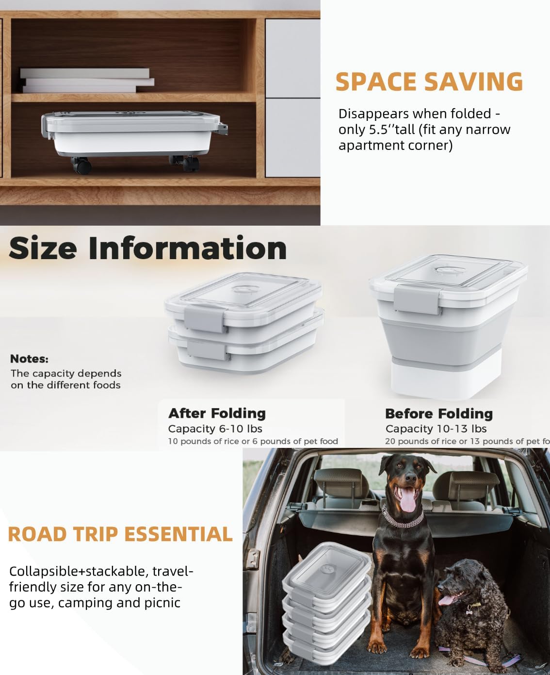 20-23 Lbs Dog Food Storage Container, Collapsible Dog Food Container with Transparent Airtight Lid,Multifunctional Pet Food Storage Container for Dog Cat,Rice,Flour,Pet Food Scoop and Dog Bowl