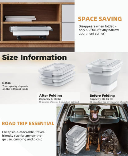 20-23 Lbs Dog Food Storage Container, Collapsible Dog Food Container with Transparent Airtight Lid,Multifunctional Pet Food Storage Container for Dog Cat,Rice,Flour,Pet Food Scoop and Dog Bowl