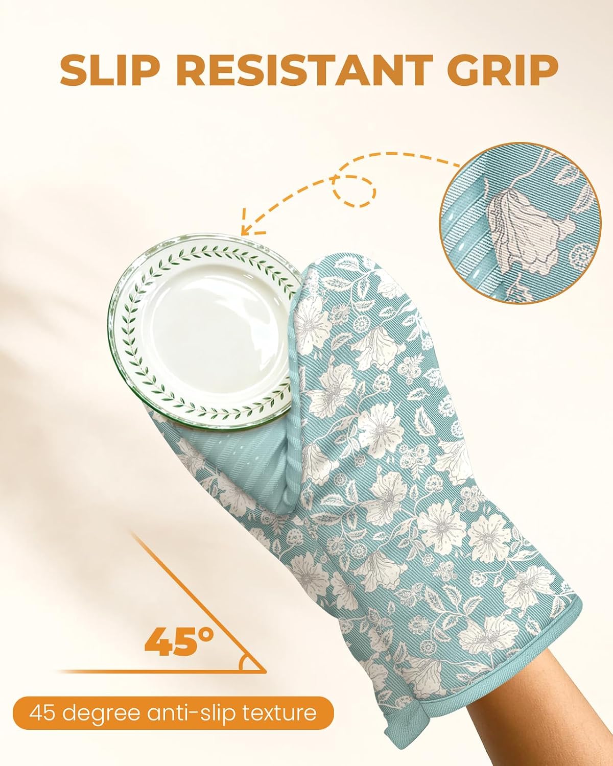 100% Thick Cotton Mini Oven Mitts Silicone Grip Lemon & Birds