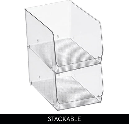 iDesign Clear Plastic Stackable Storage Bin, 2-Pack | Open Front, Easy Access Organizer, For Pantry or Cabinet