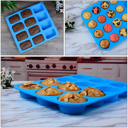CAKETIME Silicone Muffin Pan - Cupcake Pan, Mini Loaf Pan Silicone Baking Molds Food Grade 3-Pack