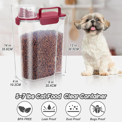 LEAWALK 5-7Lbs Dog Cat Food Storage Container with Upgraded Large Nozzle BPA-free, 4 Snap Seals Plastic Pet Food Storage Containers with Handles are Easy to Clean and Carry