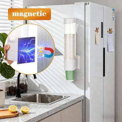 Upgraded Cup Dispenser, Wall Mount Pull Type Water Cooler Cup Holder for 9oz - 12oz Disposable Paper Plastic Cups for Home Office, with Magnetic Mounting Plate (Black)