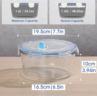 NUTRIUPS 34oz Glass Food Storage Containers with Lids, 1.0L Rectangle Meal Prep Containers, Airtight Reusable Lunch Container Set of 2