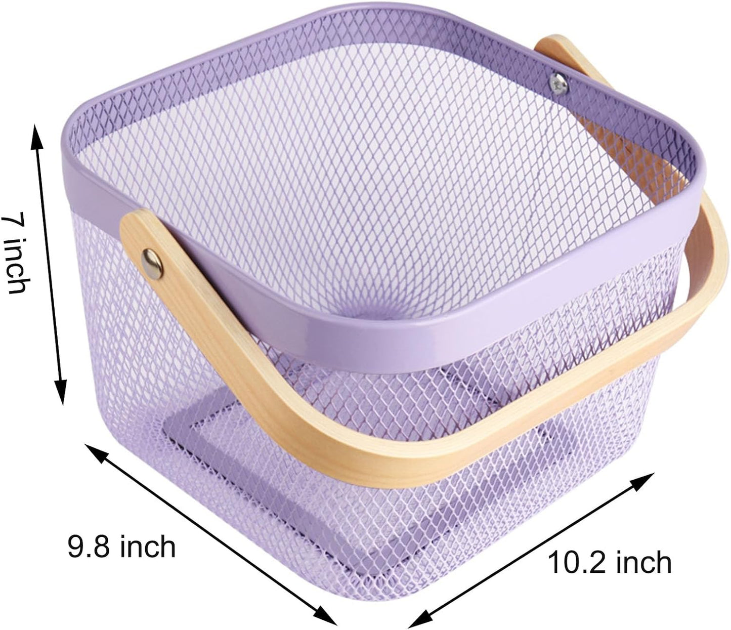 AJIODA Metal Mesh Wire Basket, Large Steel Basket with Wooden Handle Storage Organizer Basket Multi-functional Hanging Kitchen Baskets Fruit Baskets for Kitchen Bathroom Cabinet Pantry Snacks, Black