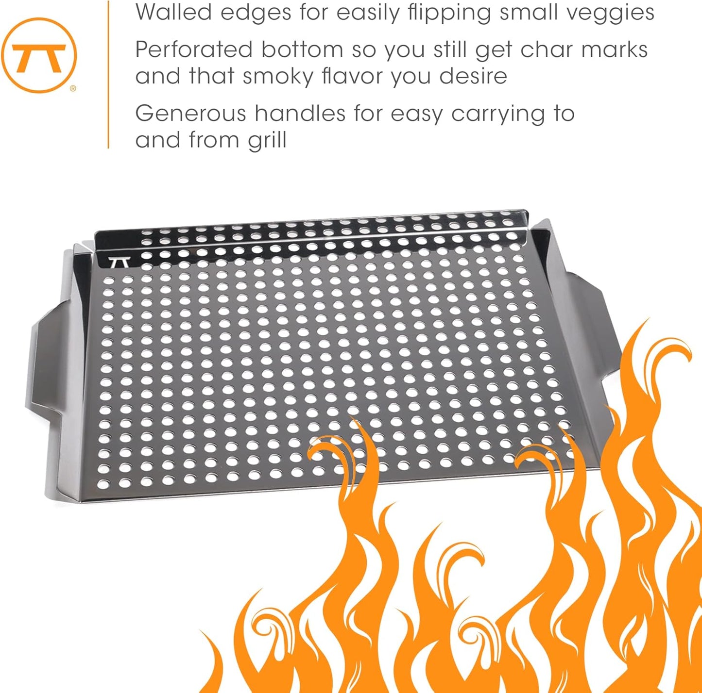 Outset 76631 Stainless Steel Grill Topper Grid, 11"x7" BBQ Pan With Handles