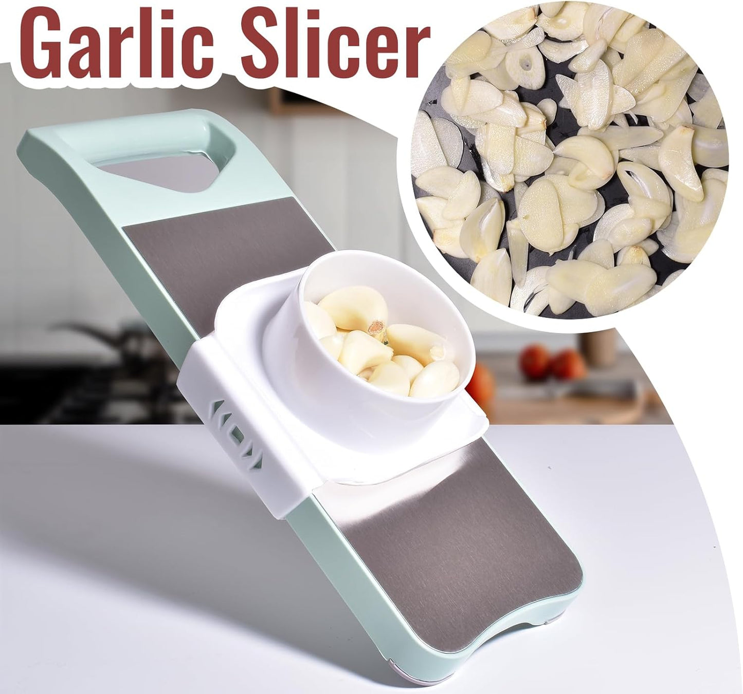 NACOLUS 5 In 1 Mandoline Slicer with Slide-On Hand Guard - Vegetable Slicer, Carrot Shredder,Safe Potato/Garlic Slicer Vegetable Cutter, Waffle Fry Cutter (Green, 5-in-1)