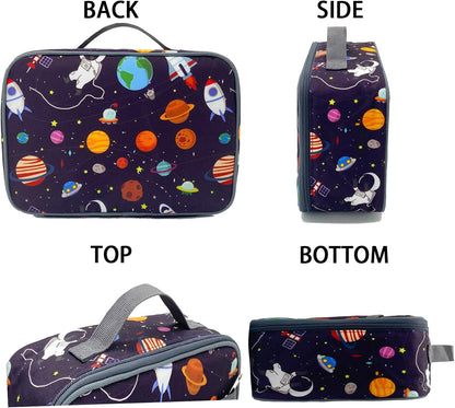 Kulle Space Lunch Box for Kids, Insulated Lunch Bag for Boys, Large Capacity Thermal Tote for School, Office, Daycare - Rocket Design, Washable & Leakproof