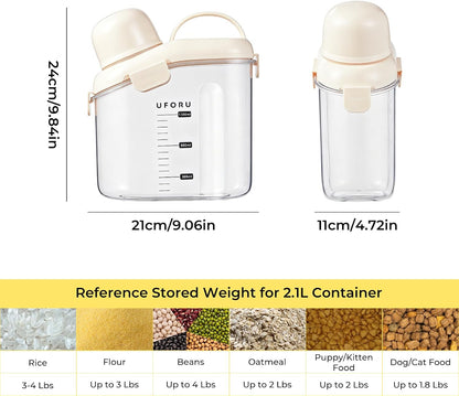 UFORU Cereal Containers Storage 2.1L, Airtight Rice Container with lids for grain, flour and beans, Pouring Spout & Handle, BPA-Free for Pet Food Storage(Cream White)