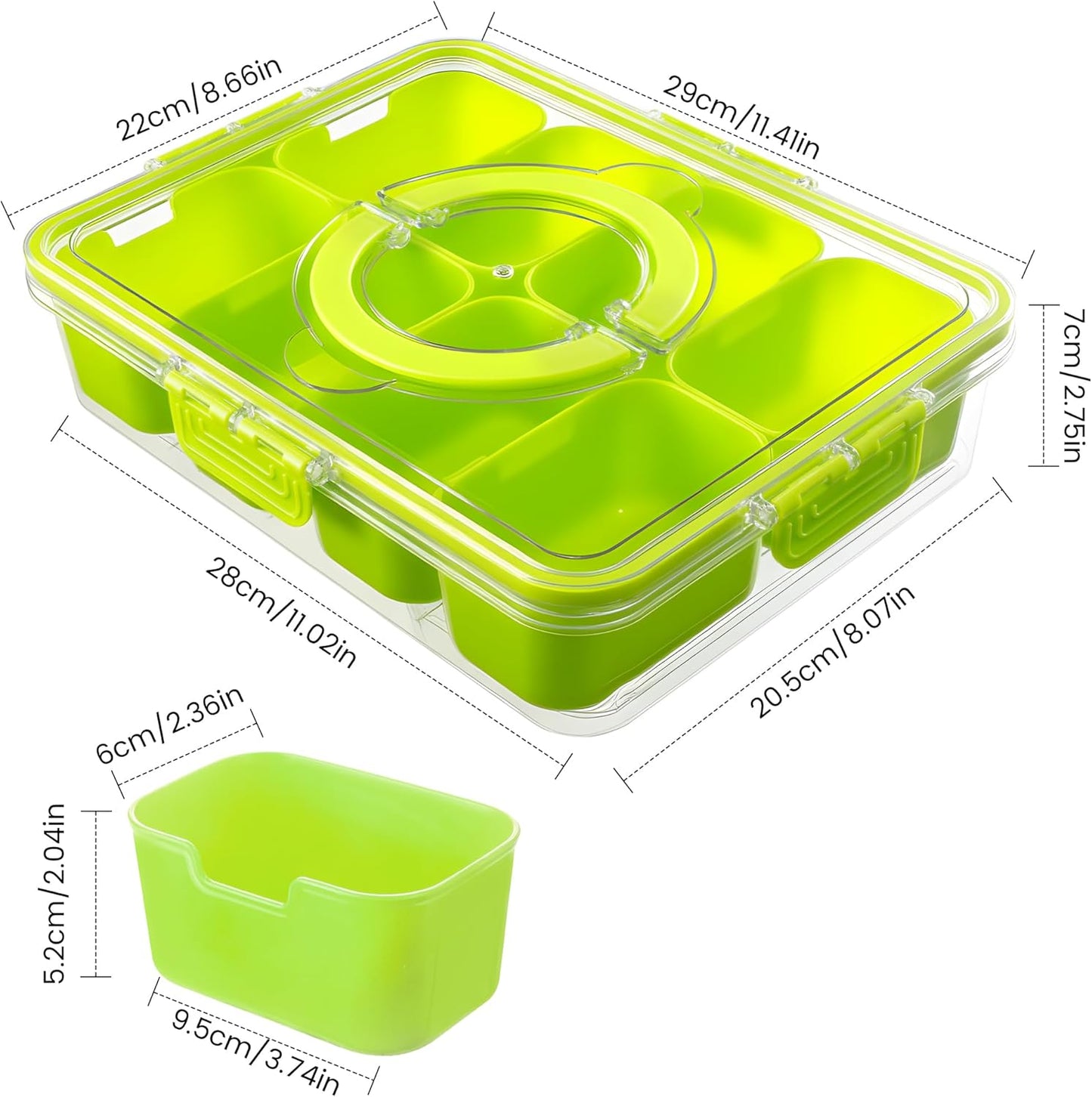 Dingerjar Divided Serving Tray with Lid and Handle - Snackle Box Charcuterie Container for Portable Snack Platters - Clear Organizer for Candy, Fruits, Nuts, Snacks - Perfect for Party, Entertaining