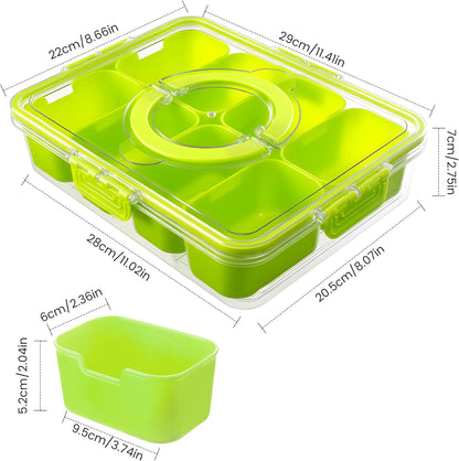 Dingerjar Divided Serving Tray with Lid and Handle - Snackle Box Charcuterie Container for Portable Snack Platters - Clear Organizer for Candy, Fruits, Nuts, Snacks - Perfect for Party, Entertaining