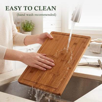 Empune Bamboo Cutting Boards for Kitchen, 3 Piece Extra Thick Cutting Board Set with Juice Groove, Deep Carbonized Bamboo Chopping Board, Reversible Wood Cutting Board for charcuterie boards, Brown