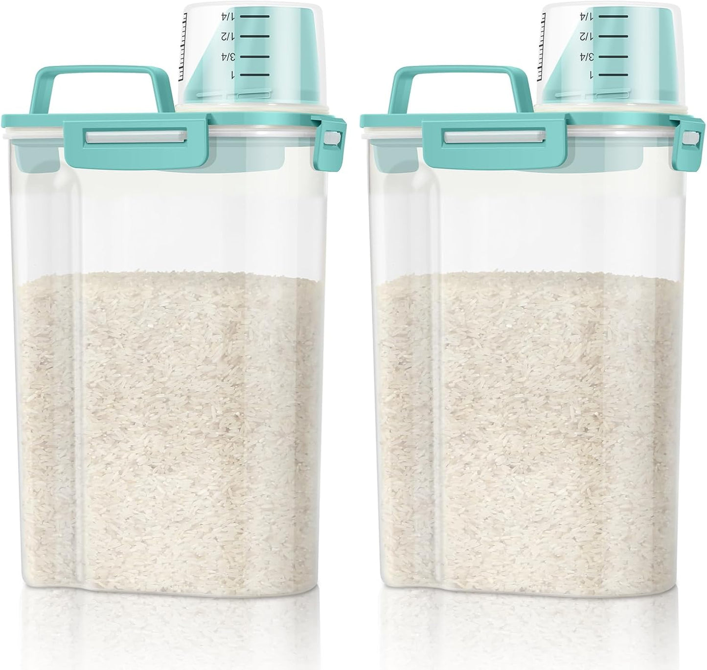 TBMax 2 Pack Airtight Rice Container 5 Lbs +10 Lbs, Cereal Container Oatmeal Storage with Easy-pouring Spout & Handy Cup for Flour Grain Beans, Pet Dog Cat Bird Food Storage Dispenser -Pink