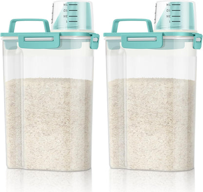 TBMax 2 Pack Airtight Rice Container 5 Lbs +10 Lbs, Cereal Container Oatmeal Storage with Easy-pouring Spout & Handy Cup for Flour Grain Beans, Pet Dog Cat Bird Food Storage Dispenser -Pink