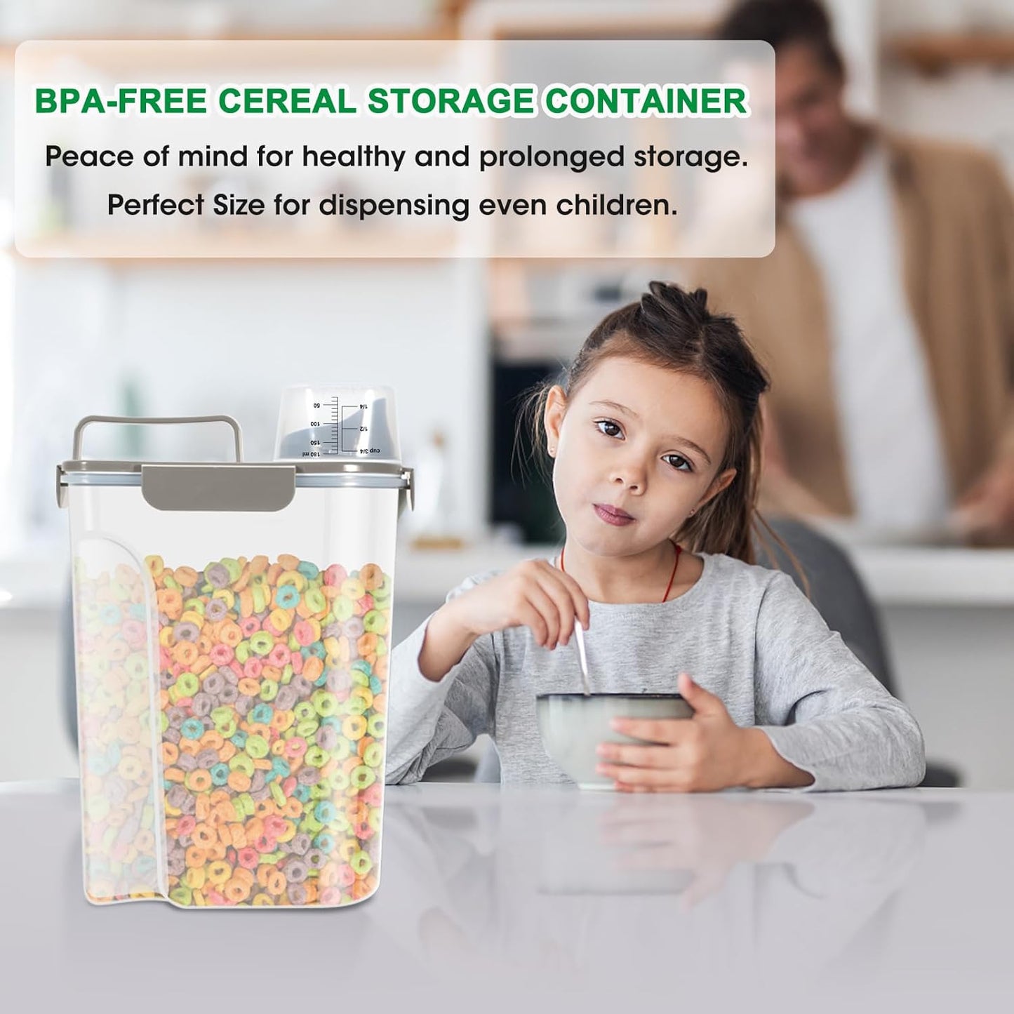 TBMax Rice Container 10 Lbs, Cereal Container Oatmeal Storage, Airtight Food Dispenser with Easy-pouring Spout & Handy Cup for Flour Grain Beans, Pet Dog Cat Bird Food Storage Container