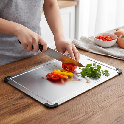 3-Piece Titanium Cutting Board Set with Dual-Stage Knife Sharpener,Double Sided Food-Grade Chopping Board,Non-Slip Feet,Deep Juice Groove,Heavy Duty,Hygienic & Dishwasher Safe Kitchen Chopping Boards