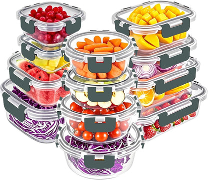 VERONES 30 Pieces Glass Meal Prep Containers Set, Stackable Glass Food Storage Containers with Lids-Airtight Lunch Containers，for Microwave, Oven, Freezer & Dishwasher,Grey