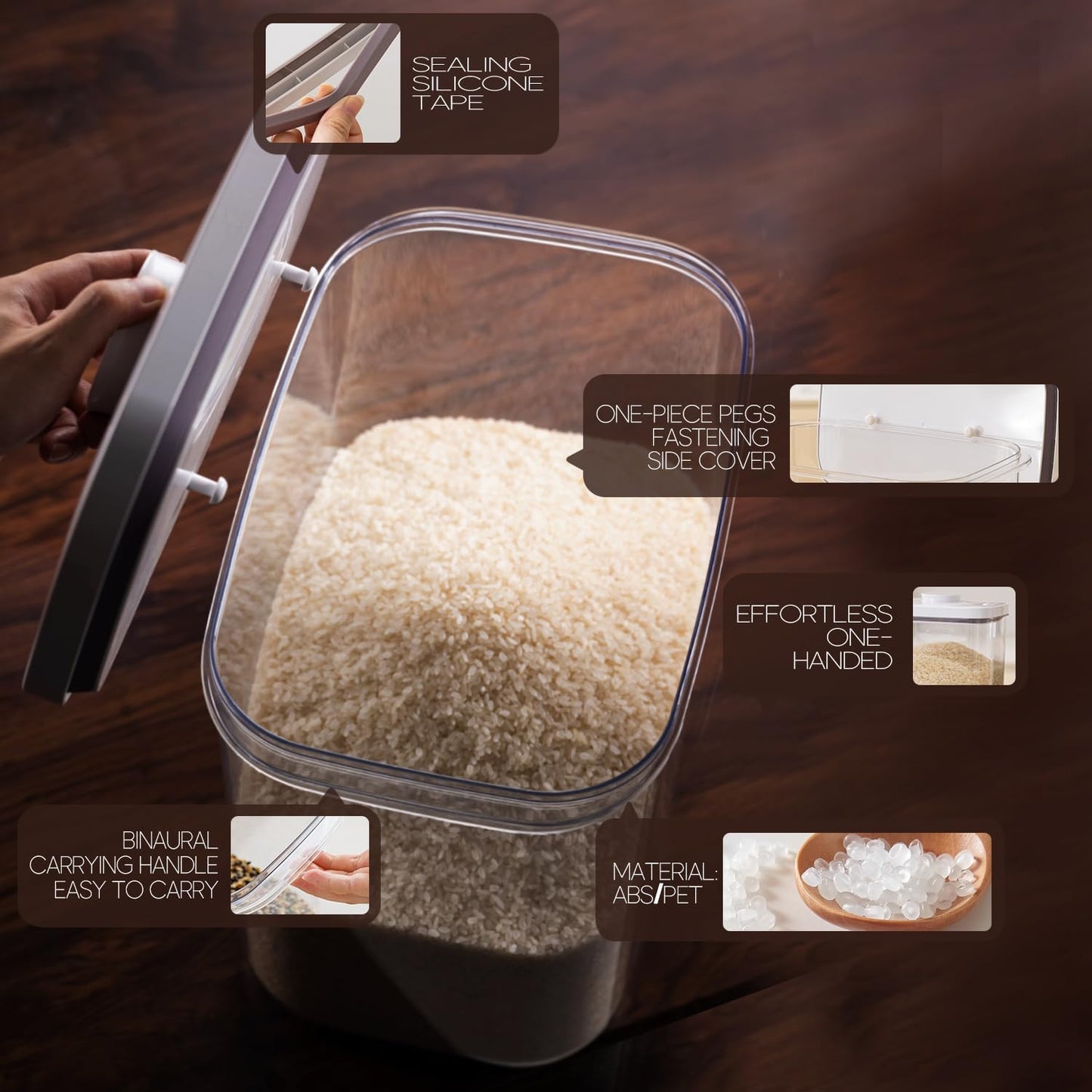 Rice Container - 25 Lbs/12KG/12L Rice Dispenser Storage with Measuring Cup Food Cereal Container Bins Pet Food Container Household for Kitchen Pantry Organization,White