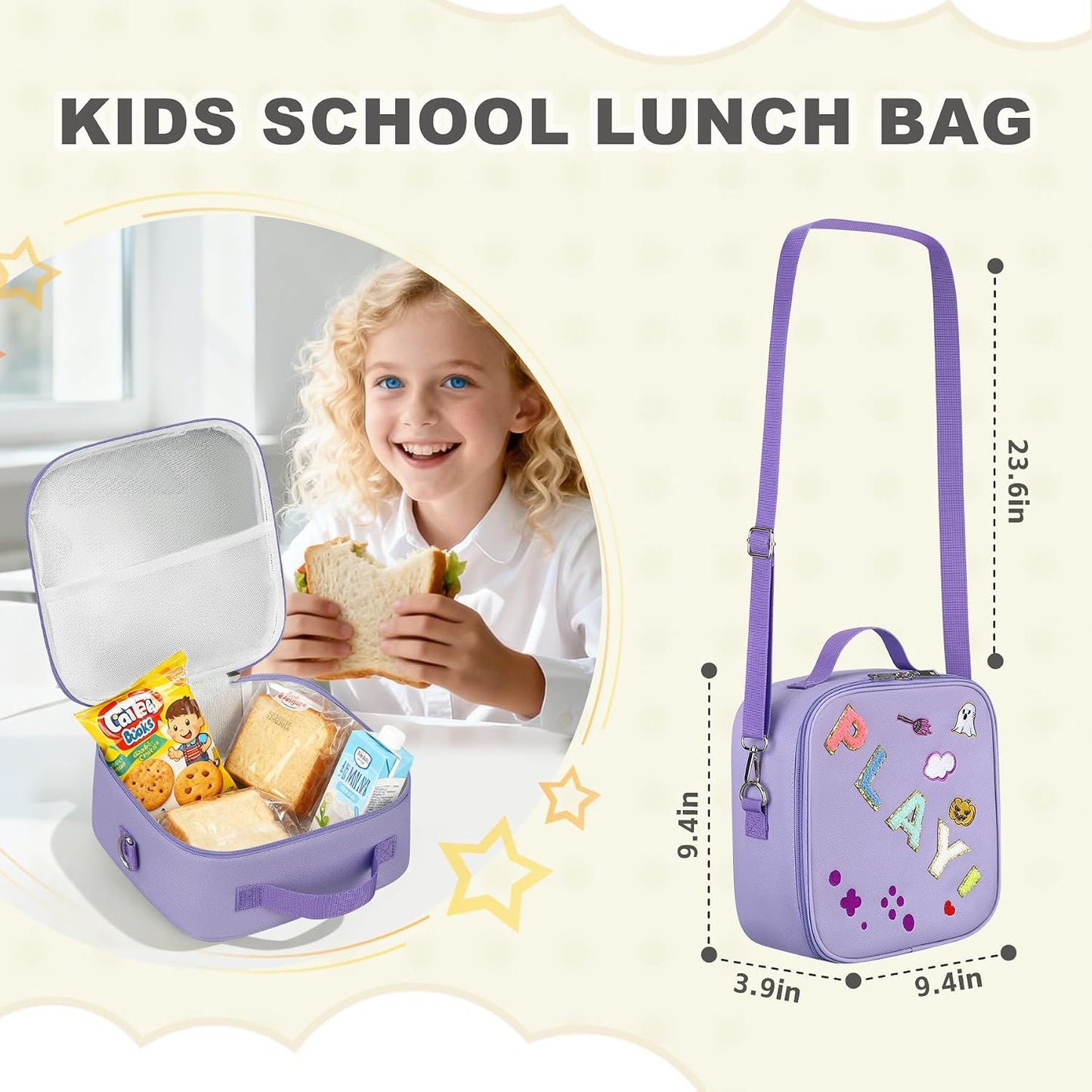 Kids Lunch Box for Kids Insulated Reusable Lunch Bag Tote Durable Children Leak-proof Lunchbox with Adjustable Shoulder Strap for School Daycare Travel Picnic (Navy - 3D Dinosaur)